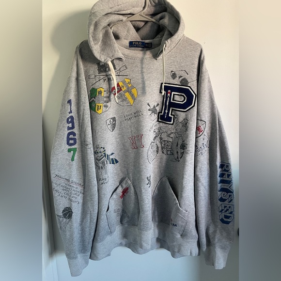 Polo Ralph Lauren 1967 XXL Grey Graffiti Scribble Uni Crewneck Pullover Hoodie - Picture 1 of 16